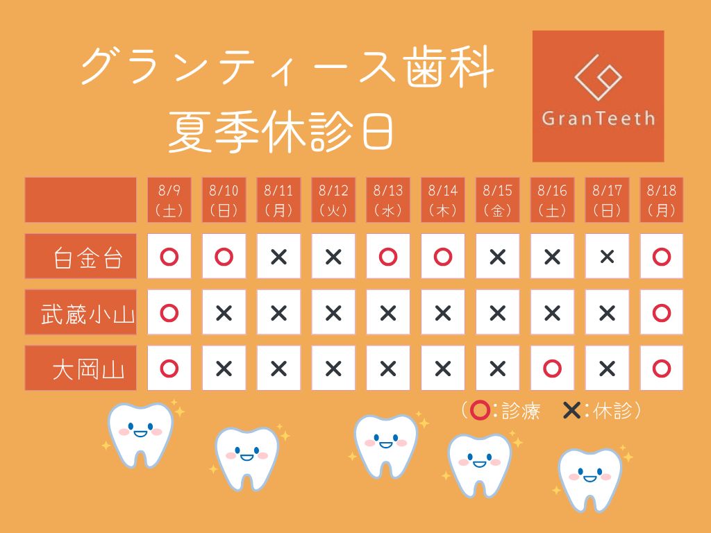 グランティースグループ　夏季休診日のお知らせ