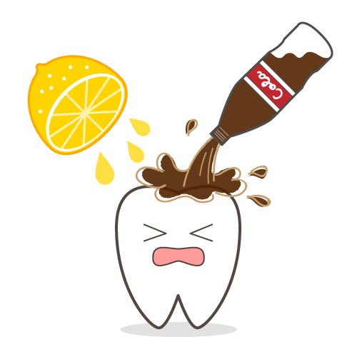 コーラとレモン汁を浴びる歯